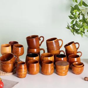 KEMORELA Handmade Gỗ Vân Sam Tự Nhiên Bộ Cốc Cốc Thân Thiện Với Môi Trường Tròn Ly Rượu Vang Đỏ Teapcups 2/4 Mảnh Gỗ Chắc Chắn Drinkware