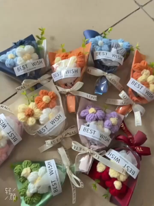 Crochet Flower Mini Bouquet Hand Knitted Milk Cotton Eternal Sunflower Graduation Birthday Gift Bunga Palsu