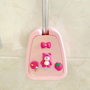New Cute Toilet Brush No Dead Angles Household Bathroom Toilet Brush Wall Mounted No Drilling Toilet Cleaning Tool Stainless Steel Handle Plastic Material