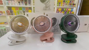 MSTHEOM Ambient Light Desk Fan - 3 Speeds USB-C Charging Clip/Stand & Angle Adjust