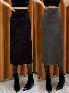 Winter 2025 Fashion Slimming Straight Midi Skirt Womens High Waist Half Body Skirt Elegant Open Back Design Thickened A-Line Skirt