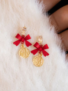 Red Butterfly Knot New Year Elegant Silver Needle Earrings Womens Fashion Jewelry  out Design Luxury Ear Jewelry