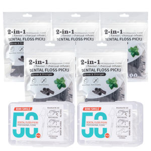 (ราคาไม่แพง) 50/100/300/500 ไหมขัดฟันถ่านไม้ไผ่เปปเปอร์มินต์ - ใช้งานง่ายกว่าไม้จิ้มฟัน