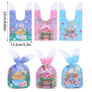 25/50pcs Easter Rabbit Ear Candy Cookies Bag Cute Bunny Eggs Gift Packaging Bag Kids Easter Birthday Party Favors Decor Supplies
