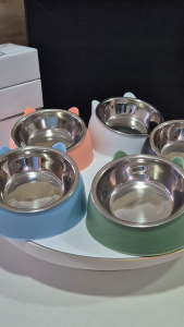P16 |PET EQUIPMENT| Pet bowl Stainless steel cat bowl and dog bowl to protect cervical vertebrae cat bowl with oblique mouth Pet food bowl