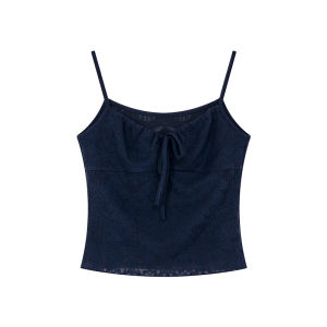 Bow Tie Strap Pleated Jacquard Summer Camisole