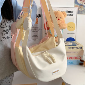 Casual Dumpling Shaped Crossbody Bag for High School And Junior High Girls Nylon Material Zipper Closure Soft Backpack