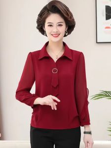 Fashionable Young Grooms Mother Wedding Dress Spring Top Breathable Wearable Long Sleeve Shirt for Elderly Women Elegant Loose Fit