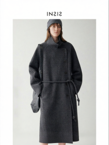INSIS FEMME | Merino Wool Double Face Coat Stand-up Collar Belted