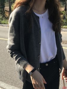 เสื้อคาร์ดิแกนถักสีดำ เสื้อสเวตเตอร์ขนสัตว์หนา เสื้อคลุมผู้หญิง ทรงหลวม แขนยาว ปกติ สีสันสดใส ฤดูใบไม้ผลิ ฤดูใบไม้ร่วง ฤดูหนาว