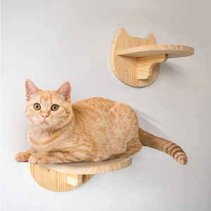 1 Piece Cat Wall Mounted Shelf Steps Wooden Pet Furniture Climbing Jumping Cat Face Shaped Perches for Indoor Cats Sleeping Bed
