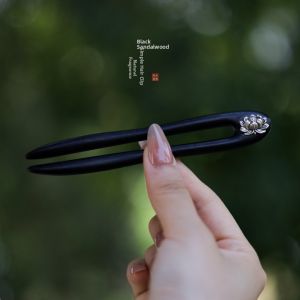 Elegant U-Shaped Hairpin Black Ebony Wood Traditional Chinese Style Womens Hair Accessories Simple Daily Double Hairpin