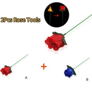 2-10PCS Flame To Rose Appearing Magic Flower Torch Magic Trick Flame Appearing Flower Professional Magician Bar Illusion Prop