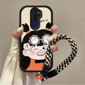 casing hp OPPO A5 A9 2020 terbaru 2025 Gadis kecil yang lucu kartun Foto Pose Lanyard Anti -fall Sastra