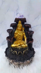 Golden Shiva Cascading Water Fountain with LED Light Crystal Sphere