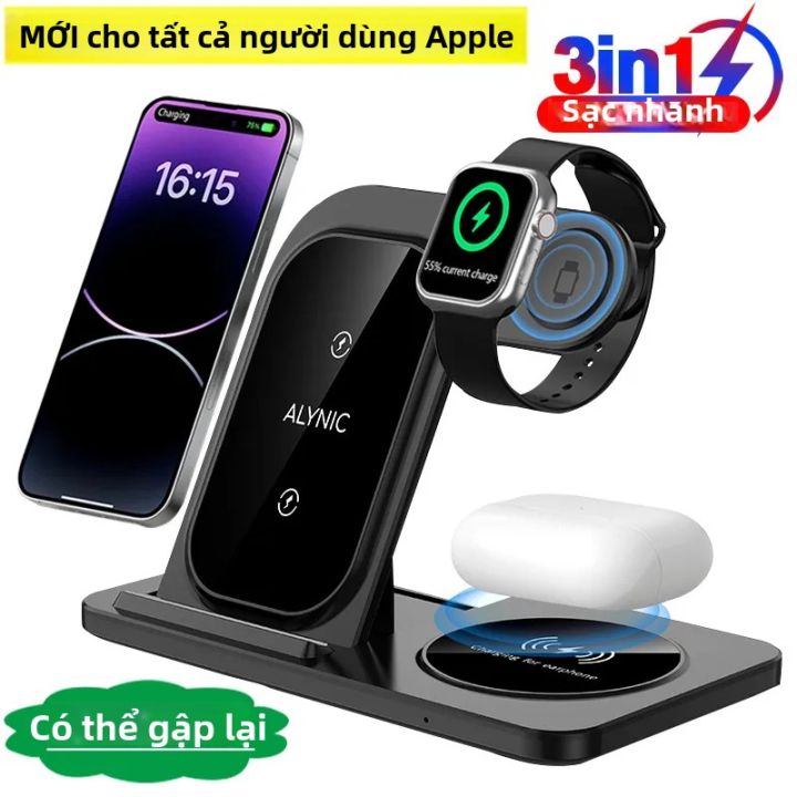 Đế Sạc Không Dây Có Thể Gập Lại 3 Trong 1 Cho iPhone 15/14/13/12/11 IWatch AirPods Trạm Sạc Nhanh Với Giá Đỡ Điện Thoại Loại C