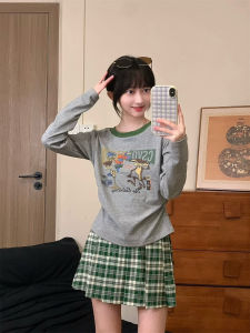 เสื้อยืดคอกลมแขนยาวทรงสลิมฟิตสำหรับผู้หญิง ลายการ์ตูนสร้างสรรค์ สไตล์เกาหลี แฟชั่นสตรีท วันพีซ ทรงเข้ารูป