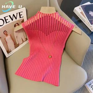 HAVE U Retro Sleeveless Vest Women Hollow-out Knitted Camisoles Beautiful Top