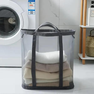 Mesh Laundry Basket Nylon With Handle Breathable Folding Portable Dirty Clothes Organizer Bags Large Capacity Toys Storage Bag