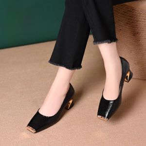 รองเท้าส้นสูงแบบสวมหนังแท้สำหรับผู้หญิง ทรงหัวเหลี่ยม ทรงหัวแหลม ทรงหัวมน ทรงหัวกลม ทรงหัวมน ทรงหัวมน ทรงหัวมน