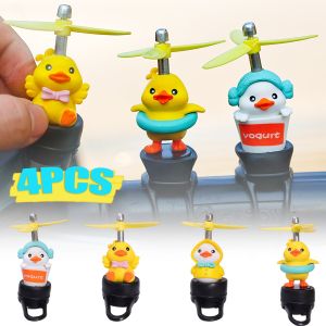 【Pphha】4Pcs Cute Little Yellow Duck Motorcycle Handlebar Decoration Toy with Propeller Bike Riding Cartoon Duck Ornament Moto Electric Vehicles Driving Decoration