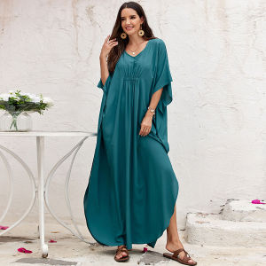 Rắn bãi biển che phủ lên Trắng Ruffle mùa hè Đầm maxi tay áo lửng beachwear chia Bộ Đồ Tắm cỡ lỡn