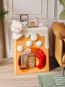 Cream Style Side Table Cute Cartoon Cat Living Room Sofa Storage Side Cabinet For Home Bedside Table Creative Small Coffee Table