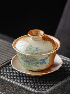 ชามชาเซรามิคไฟป่าสุดหรูพร้อมฝาสำหรับตักชาแบบโบราณ ชุดเครื่องดื่มชาสำหรับใช้ในบ้าน เครื่องมือทำชา กะเหรี่ยง