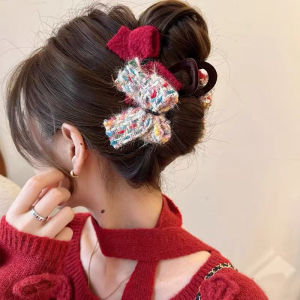 Fall Winter Plush Butterfly Knot Hair Clip Women New Style Big Shark Clamp Back of Head Luxury Feeling Hair Accessories for New Year