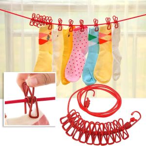 1Pc Retractable Portable Clothesline with 12 Clips Elastic Clothes Rope Drying Rack Cloth Hanging Line For Outdoor Camping
