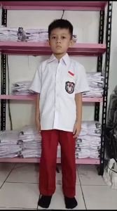 Setelan Seragam Sekolah Dasar Merah putih Baju&Celana Panjang Anak Laki-laki Usia 5-14thn
