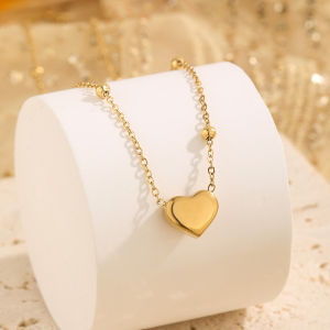 Heart Pendant Beaded Necklace Stainless Steel Minimalist Dainty Clavicle Chain Elegant Beaded Chain with Love Heart Pendant