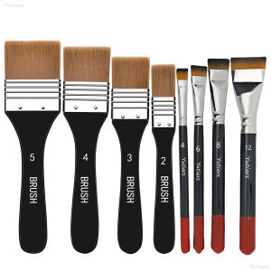 Yutiars 4 Pcs Lacquer Art Brushes & 4 Pcs Wide Flat Nylon Chip Brushes SetArt Supplies for AcrylicOilWatercolor & Gesso Craft