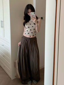 NIUVIES | Bộ Áo Dễ Thương Họa Tiết Chấm Bi Quai Ngang và Quần Ống Rộng