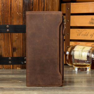 Mantime | Retro Leather Mens Wallet with Card Slots for Smartphone Long