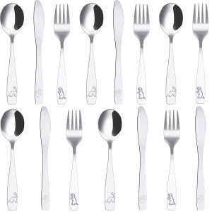 9/15Pcs Kids Silverware Set 410 Stainless Steel Kids Fork Spoon and Cutter Set Funny Dinosaur Flatware Set for Children Toddler