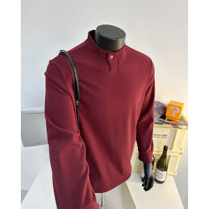 New Chinese Style Mens Long Sleeve Stand Collar Thermal Shirt Velvet Red Sweatshirt Inner Wear T-Shirt for Winter New Year