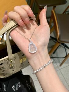 Natural White Agate Gourd S999 Pure Silver Necklace Womens Luxury Birthday Gift Original Design Jewelry Cross Chain Zircon