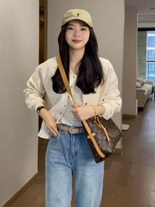 เสื้อแจ็คเก็ตแขนยาวทรงหลวมสไตล์เกาหลีสำหรับผู้หญิง ทรงสั้น ปกกลม สไตล์เบสบอล คาร์ดิแกน ทรงเข้ารูป ฤดูใบไม้ผลิและฤดูใบไม้ร่วง