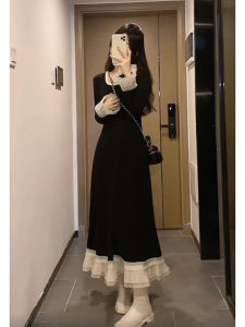 Váy Dài Tay Màu Tương Phản Mùa Thu Cho Nữ Cỡ Lớn Che Giấu Mỡ Váy Hai Mảnh Váy Chữ A Váy Công Sở Thanh Lịch