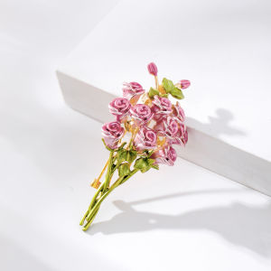Fashion Pink Rose Bouquet Brooches Pins For Women Shirt Elegant Flower Brooch Wedding Party Jewelry
