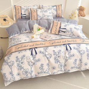 A-Class Pure Cotton Bedding Set Dormitory Student Three-Piece Quilt Coverlet Sheet Pillowcase Pattern Floral Print Comforter