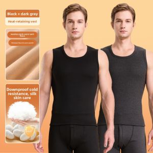miiow | Mens Thermal Underwear Vest Thickened Down Silk Fleece Sleeveless Warmth Generating Gapless Shoulder Pad Winter Base Layer