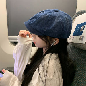 Denim Advance Hats Female Fall and Winter K-style Face-Looking Small Octagonal Beret French Retro Big Head Circumference Painter Hat Fashion