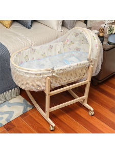Portable Baby Basket Swing Bed Wooden Frame Mosquito Net Outdoors Car Travel Friendly Handwoven Wicker Newborn Infant Sleeper