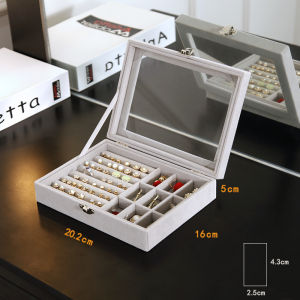 กล่องเก็บเครื่องประดับแบบปิดมิดชิดพร้อมฝาป้องกันฝุ่น กล่องใส่ต่างหู สร้อยคอ ผ้าขนแกะ กล่องเก็บของเรียบง่ายและหรูหราสำหรับทุกคน