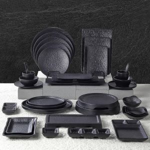 Đĩa Nhựa Melamine Hình Chữ Nhật Màu Đen Dùng Để Nướng Và Nấu Súp Đồ Dùng Ăn Uống Kiểu Nhật Bản Thương Mại Dùng Để Nướng