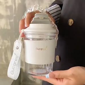 420ML Portable Coffee Mug With Lid Tape Plastic Water Bottle For Girls Couple Cup Milk Tea Shaker Protein Travel Mug Drinkware