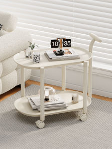 Mobile Side Table Caddy Cream Style Storage Rack with Wheels Living Room Bedroom Snack Shelf Simple Modern Plastic Furniture