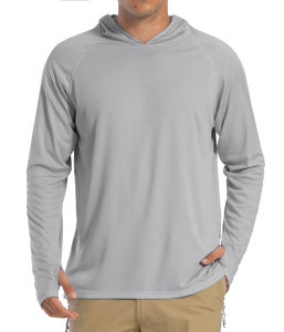 Mens UPF 50+ Sun Protection Hoodie Long Sleeve Quick Dry Breathable Rash Guard Thumbhole Shirt for Fishing Hiking Running